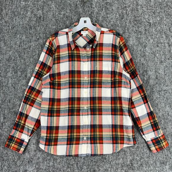 J Crew Womens Flannel Shirt Large Plaid Button Front Collar Chore Barn Work - Picture 1 of 9